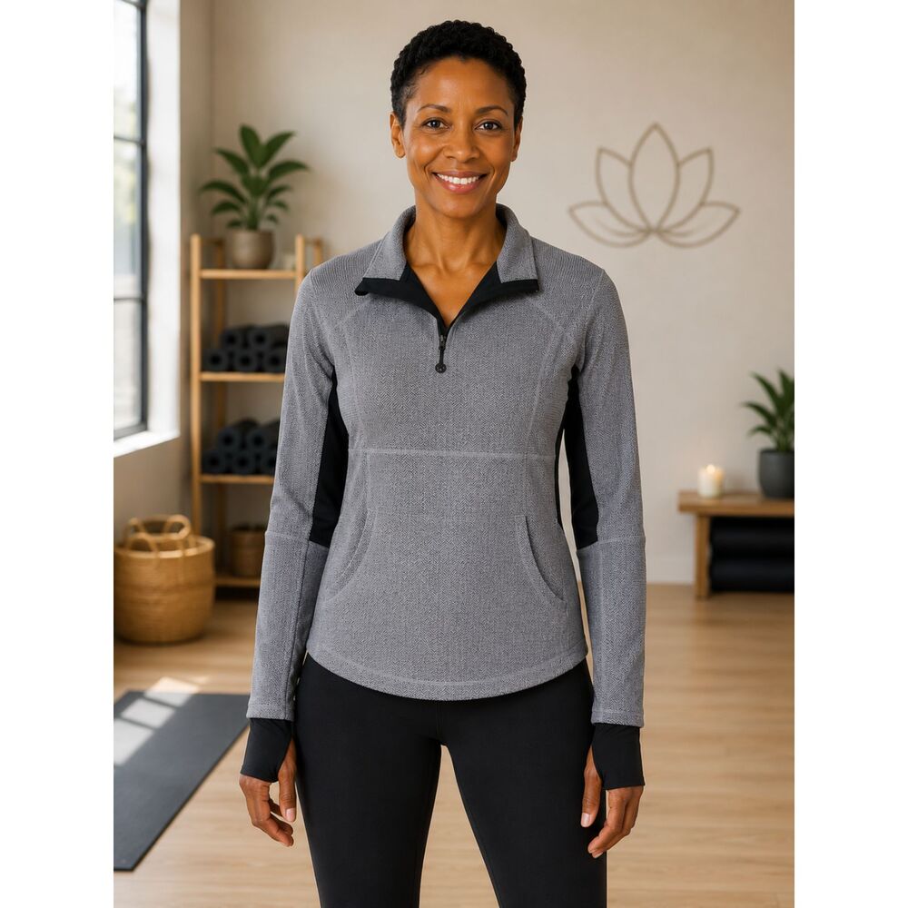 Lululemon Think Fast Pullover Herringbone Half Zip Thumbhole Gray Black Size 6